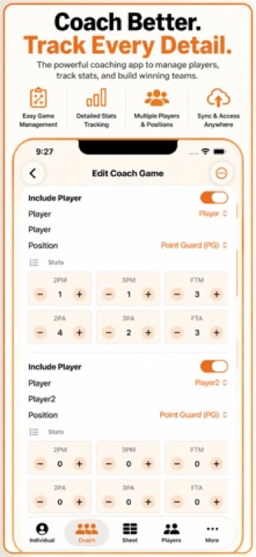 Basketball+ Stats & Scorebook App Store iphone screenshot 1