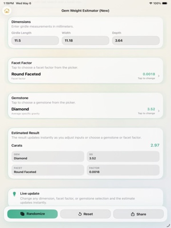 Carats – Gem Weight & Jewelry App Store ipad screenshot 1