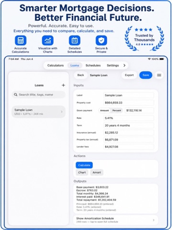 Finance & Mortgage Loan Calc App Store ipad screenshot 1