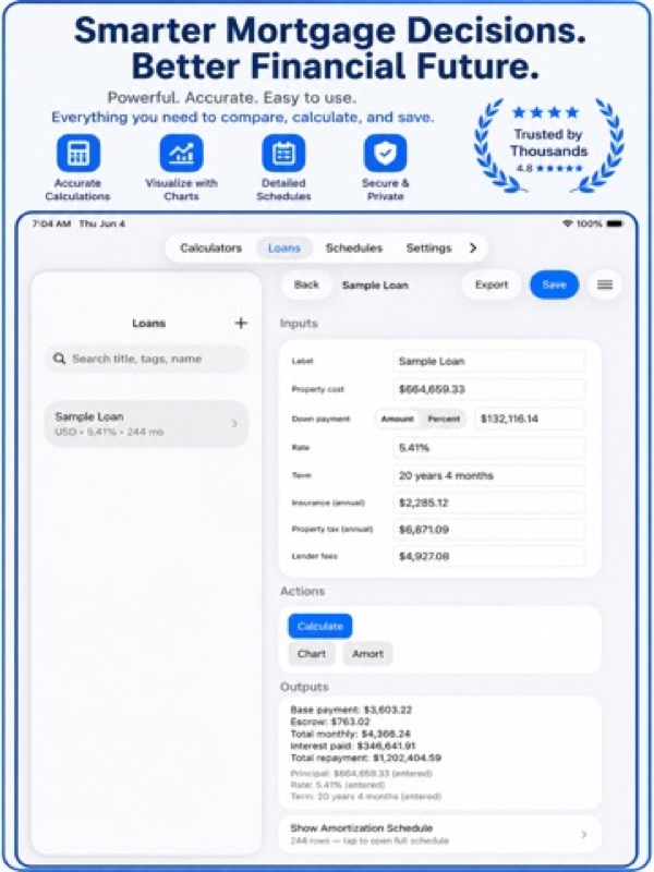 Finance & Mortgage Loan Calc App Store ipad screenshot 1