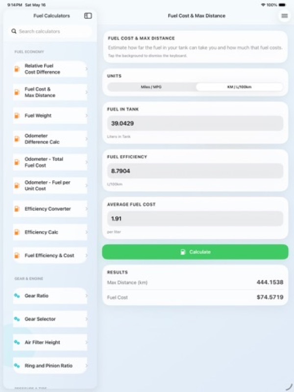 Fuel Calculators: MPG & Cost App Store ipad screenshot 2
