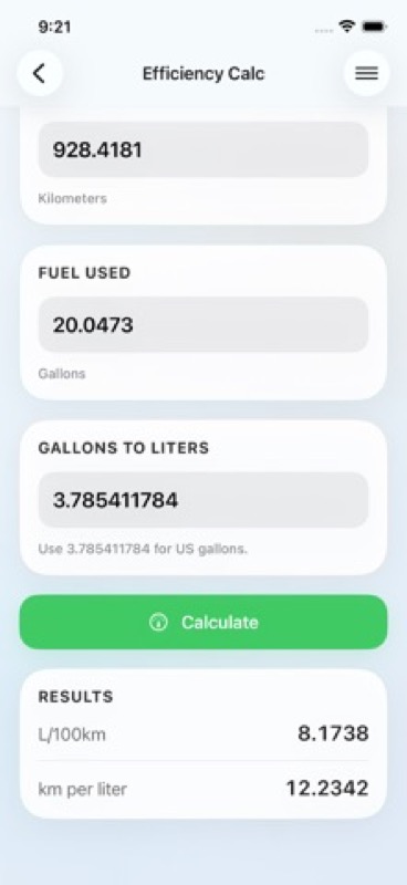 Fuel Calculators: MPG & Cost App Store iphone screenshot 3