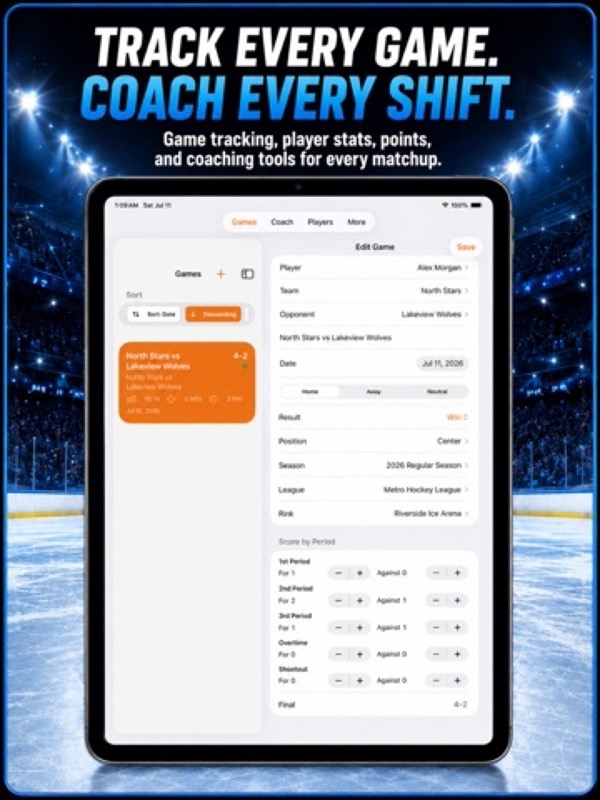 Hockey Player Stats Logbook App Store ipad screenshot 1