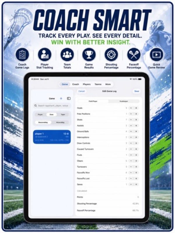 LaCrosse Player,Coach Tracker App Store ipad screenshot 1