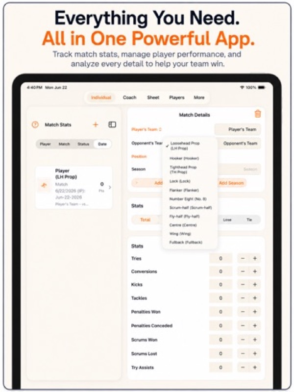 Rugby+ Match Stats Scorebook App Store ipad screenshot 2