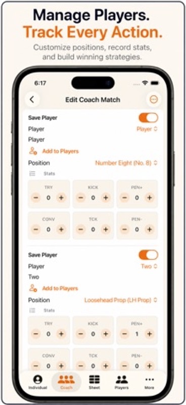 Rugby+ Match Stats Scorebook App Store iphone screenshot 2