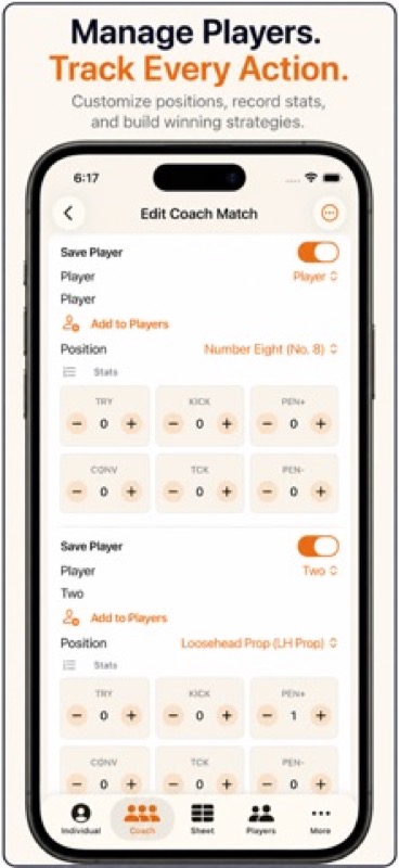 Rugby+ Match Stats Scorebook App Store iphone screenshot 2