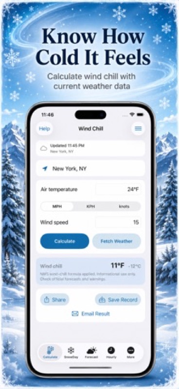 Wind Chill, Snow Day Pro App Store iphone screenshot 1