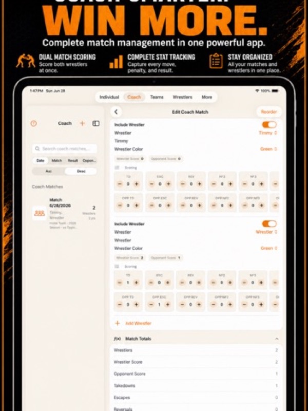 Wrestling+ Stats & Scorebook App Store ipad screenshot 1