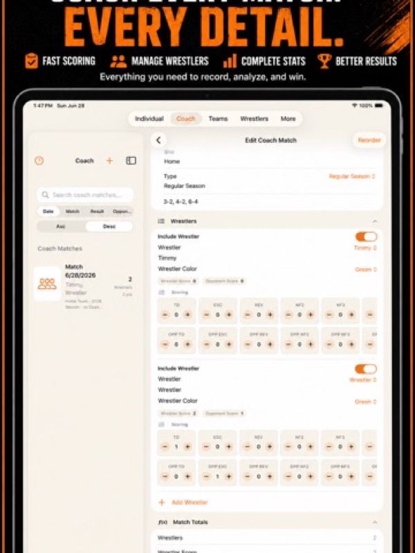 Wrestling+ Stats & Scorebook App Store ipad screenshot 2