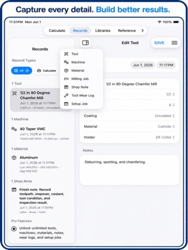 CNC Milling Speeds & Feeds Pro App Store ipad screenshot 1