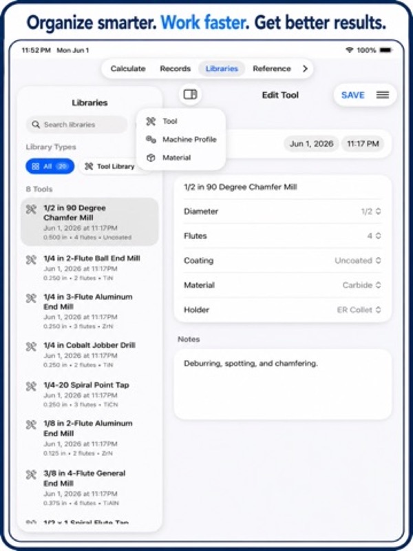 CNC Milling Speeds & Feeds Pro App Store ipad screenshot 2