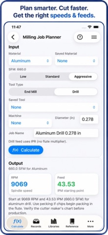 CNC Milling Speeds & Feeds Pro App Store iphone screenshot 3