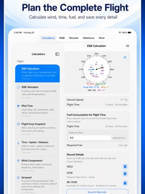 Flight Calcs: Pilot Toolkit App Store ipad screenshot 1