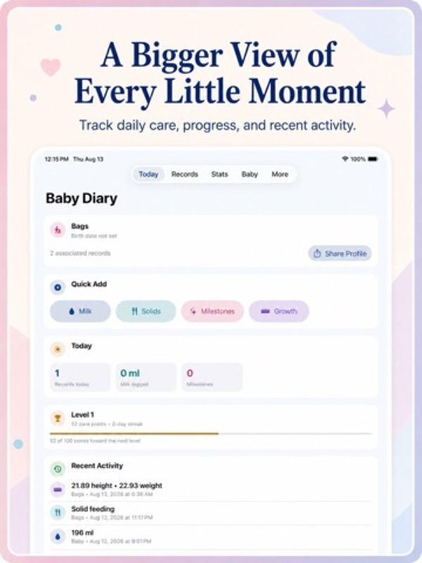 Baby Diary: Daily Care Notes App Store ipad screenshot 1