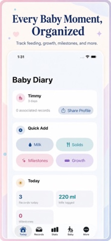 Baby Diary: Daily Care Notes App Store iphone screenshot 1